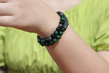 Load image into Gallery viewer, 2Pcs Triple Protection Bracelet,Natural Tigers Eye Black Obsidian and Hematite 8 MM Beads Bracelet for Men Women Gift, Healing Crystal Bracelet Bring Luck and Prosperity and Happiness (Green)
