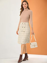 Load image into Gallery viewer, Allegra K Women's Plaid Vintage Faux Wrap Buttons Front Midi High Waist Skirt Medium Beige
