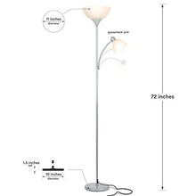 Load image into Gallery viewer, Brightech Sky Dome Plus - Super Bright LED Torchiere &amp; Reading Floor Lamp - Dimmable Modern Standing Pole Lamp for Office, Living Room – Tall Mother-Daughter Lights for Bedroom Night Lighting – Silver
