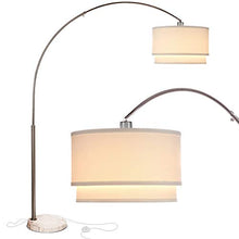 Load image into Gallery viewer, Brightech Mason - Arc Floor Lamp with Unique Hanging Drum Shade for Living Room Matches Your Decor - Arching Over The Couch from Behind, This Standing Pole Light Gets Compliments - Nickel
