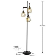 Load image into Gallery viewer, Brightech Teardrop - Floor Lamp Matches Industrial, Farmhouse &amp; Rustic Living Rooms – Standing Tree Lamp with 3 Elegant Cage Heads &amp; Edison LED Bulbs - Tall Vintage Pole Light - Black
