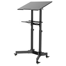 Load image into Gallery viewer, 1home Steel Mobile Stand Up Desk Ajustable Laptop Workstation Muti-Purpose Rolling Podium Lectern with Wheels Laptop Workstation Desk with Storage Tray Black
