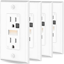 Load image into Gallery viewer, SOZULAMP Tamper Resistant(TR) Receptacle Outlet with Night Light-Easy to Install, Combination Nightlights and Decora Wall Outlets-15A 125V, 3 Wire, Self Grounding, 2 Pole-with Wall Plate(4Pack, White)
