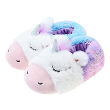 Load image into Gallery viewer, LseLom Unicorn Slipper for Toddler Girls Little Kid Fuzzy Memory Foam Anti Slip Animal House Slide US 8 Toddler Purple
