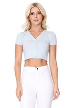 Load image into Gallery viewer, YEMAK Women's Cropped Bolero Cardigan – Short Sleeve V-Neck Basic Classic Casual Button Down Knit Soft Sweater Knitted Top HB2137-LIL-S Lilac

