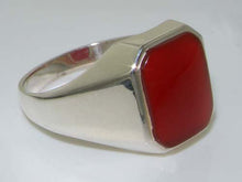 Load image into Gallery viewer, Gents Solid 925 Sterling Silver Natural Carnelian Mens Signet Ring - Size 13 - Sizes 6 to 13 Available
