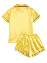 Load image into Gallery viewer, DIDK Women's Pocket Contrast Binding Satin Button Up Pajama Set Yellow L
