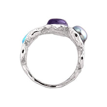 Load image into Gallery viewer, Silpada 'Stone's Throw' Natural Labradorite, Roman Glass, Amethyst Ring in Sterling Silver, Size 6

