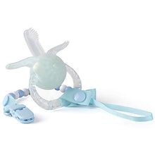 Load image into Gallery viewer, Eco inspired Baby Teething Toys Silicone Baby Rattle Handbell Teether with Pacifier Clip, Massage Gums &amp; Soothes Pain,BPA Free (3 Month+, Blue)
