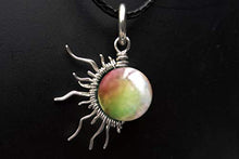 Load image into Gallery viewer, Watermelon Tourmaline 1/2 Sun Wire Pendant- Black Niobium/Silver/Steel/Copper/Bronze/14K Gold, 14K Rose Gold- Pendant or Bracelet Charm - Pink Green Brown Gemstone Jewelry - Sun Moon Necklace
