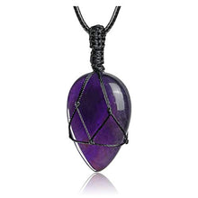 Load image into Gallery viewer, PESOENTH Amethyst Necklace Purple Quartz Crystal Dowsing Pendulum Divination Healing Necklace Cord,Natural Gemstone Teardrop Pointed Reiki Chakra Pendant
