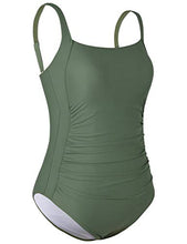 Load image into Gallery viewer, Firpearl Women's Black One Piece Swimsuit Padded Push Up Ruched Tummy Control Swimwear 18 Army Green-2
