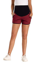 Load image into Gallery viewer, PACBREEZE Women's Maternity Shorts Over Belly Pregnancy Activewear Workout Running Athletic Lounge Shorts(Black Burgundy, Large)
