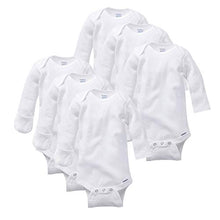 Load image into Gallery viewer, Gerber baby girls 6-pack Long Sleeve Mitten Cuff Onesies Bodysuits infant and toddler bodysuits, White 6 Pack, Newborn US
