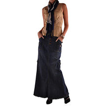 Load image into Gallery viewer, VEZAD Womens Fashion Long Mid Waist Button Pocket Front Straight Denim Maxi Skirts
