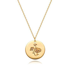 Load image into Gallery viewer, MYEARS Women Coin Necklace Gold Birth Month October Marigold Flower Bouquet Disc Round Medal Pendant Engraved Floral 14K Gold Plated Combined Personalized Jewelry Birthday

