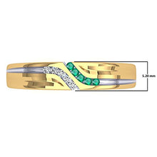 Load image into Gallery viewer, Dazzlingrock Collection 14K Round Cut Emerald &amp; White Diamond Mens Channel Set Fashion Wedding Band, Yellow Gold, Size 10
