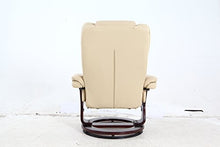 Load image into Gallery viewer, JC Home Argus Ultra-Plush Bonded Leather Swiveling Recliner with Mahogany Wood Base and Matching Ottoman - Vanilla
