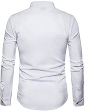 Load image into Gallery viewer, WHATLEES Mens Casual Hipster Mandarin Collar Slim Fit Long Sleeve Dress Shirts with Gold Embroidery T156 White Large
