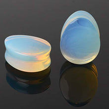 Load image into Gallery viewer, HQLA 2 Pairs Teardrop Clear Opalite Moonstone &amp; Black Obsidian Natural Stone Plug Tunnels Ear Gauges Expanders Stretcher Body Piercings (0g(8mm))
