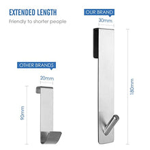 Load image into Gallery viewer, Simtive Extended Shower Door Hooks (7-Inch), Over Door Hooks for Bathroom Frameless Glass Shower Door, Towel Hooks, 2-Pack, Silver
