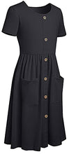 Load image into Gallery viewer, Kilottor Girl's Round Neck Button Skater Dress with Pockets 7 Years 8 Years KC102 (Black, 7-8Y)
