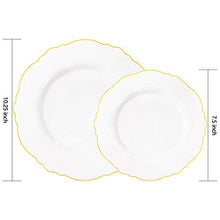 Load image into Gallery viewer, WDF 60pcs Gold Plastic Plates -Baroque White &amp;Gold Disposable Plates for Upscale Parties &amp;Wedding-including 30Plastic Dinner Plates 10.25inch,30Salad Plates 7.5inch
