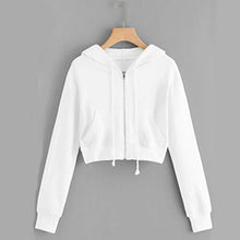 Load image into Gallery viewer, Teen Girls Hoodie Sweatshirt, Womens Running Fitness Sportswear Long Sleeve Zipper Casual Loose Shirt Cropped Tops (White, S)
