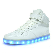 Load image into Gallery viewer, IGxx Men LED Light Up Sneakers for Men High Top LED Shoes Light Up USB Recharging Shoes Women Glowing Luminous Flashing Light Shoes LED Kids Halloween White
