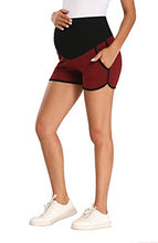Load image into Gallery viewer, PACBREEZE Women's Maternity Shorts Over Belly Pregnancy Activewear Workout Running Athletic Lounge Shorts(Black Burgundy, Large)
