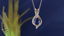 Load image into Gallery viewer, Dazzlingrock Collection Pear 9X6 MM Lab Created Blue Sapphire &amp; Round Natural White Diamond Ladies Teardrop Pendant,14K Rose Gold
