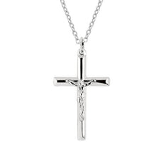 Load image into Gallery viewer, Ritastephens Sterling Silver Polished Italian Crucifix Cross Charm Pendant Chain Necklace, 18"
