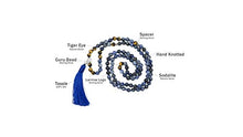 Load image into Gallery viewer, Larimar Accessories | Premium 8MM 108 Mala Beads Necklace with Tassel | Mala Gemstone Necklace | Mala Yoga Necklace | Mala Meditation Beads | Jewelry for Women Men | (Sodalite &amp; Tiger Eye)
