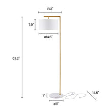 Load image into Gallery viewer, Archiology Floor Lamp - Gold Floor Lamp with Marble Base &amp; White Linen Drum Shade ,Modern Floor Lamps for Living Room,Bedrooms, Study Room and Office (62.2’’)
