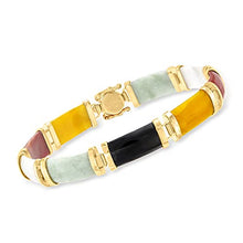 Load image into Gallery viewer, Ross-Simons Multicolored Jade "Good Fortune" Bracelet in 18kt Gold Over Sterling. 7.5 inches
