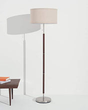 Load image into Gallery viewer, Brightech Carter - Floor Lamp for Mid Century Modern Living Rooms - Contemporary Office &amp; Bedroom Standing Light - Tall Pole, Drum Shade Lamp with Walnut Wood Finish

