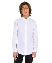 Load image into Gallery viewer, Calvin Klein Boys' Long Sleeve Sateen Dress Shirt, Style with Buttoned Cuffs &amp; Shirttail Hem, White, 6
