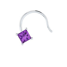 Load image into Gallery viewer, 3.00 mm Princess Cut Real Purple Amethyst 14k Gold Nose Piercing Stud Pin
