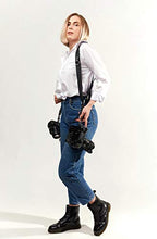 Load image into Gallery viewer, Camera Strap Accessories for Two-Cameras – Dual Shoulder Leather Harness – Multi Camera Gear for DSLR/SLR Black ProInStyle strap by Coiro
