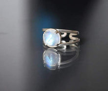 Load image into Gallery viewer, Natural Rainbow Moonstone Handmade Ring Adjustable (sizes 6-8) Sterling Silver 925
