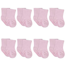 Load image into Gallery viewer, Gerber Kids' 8-Pack Wiggle-Proof Jersey Crew Socks, Light Pink, 4T
