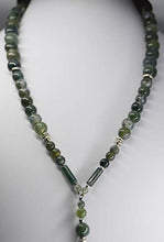 Load image into Gallery viewer, Moss Agate jewelry beaded pendant necklace set handcrafted one of a kind peace signs 25" long
