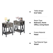 Load image into Gallery viewer, VECELO Nightstands, Grey End Side Table Modern Night Stand Set of 2 with Drawer &amp;Storage Shelf for Bedroom Living Room Office Lounge, 2, Hpry
