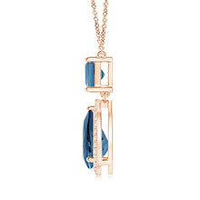Load image into Gallery viewer, November Birthstone - Square and Pear London Blue Topaz Pendant Necklace with Diamond Halo in 14K Rose Gold (10x7mm London Blue Topaz)
