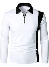 Load image into Gallery viewer, HOOD CREW Mens Long Sleeve Polo Shirts Fashion Color Block Zipper T Shirts White L

