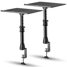 Load image into Gallery viewer, Professional Studio Monitor Speaker Stands Pair, High-Strength Aluminum Alloy, Height Adjustable, Bietrun Universal Desk Mount Shelf Tray Stands for Desktop Speaker, Bookshelf Speaker, Laptop
