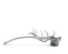 Load image into Gallery viewer, Vagabond House Pewter Elk Candle Snuffer Extinguisher Artisan Designed Handcrafted for Refined Cabin Lodge Mountain Decor Heirloom Quality 10 inch Long
