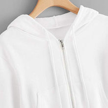 Load image into Gallery viewer, Teen Girls Hoodie Sweatshirt, Womens Running Fitness Sportswear Long Sleeve Zipper Casual Loose Shirt Cropped Tops (White, S)
