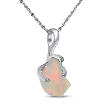 Load image into Gallery viewer, Natural raw Opal pendant chain necklace with white gold over 925 solid sterling silver, October birthstone dainty solitaire gift for her, uniquelan jewelry (fire-opal)
