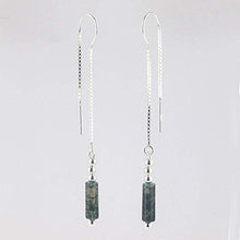 Load image into Gallery viewer, Long pull through threader chain Sterling Silver Earrings forest green Moss Agate 74 mm (2.91”) length
